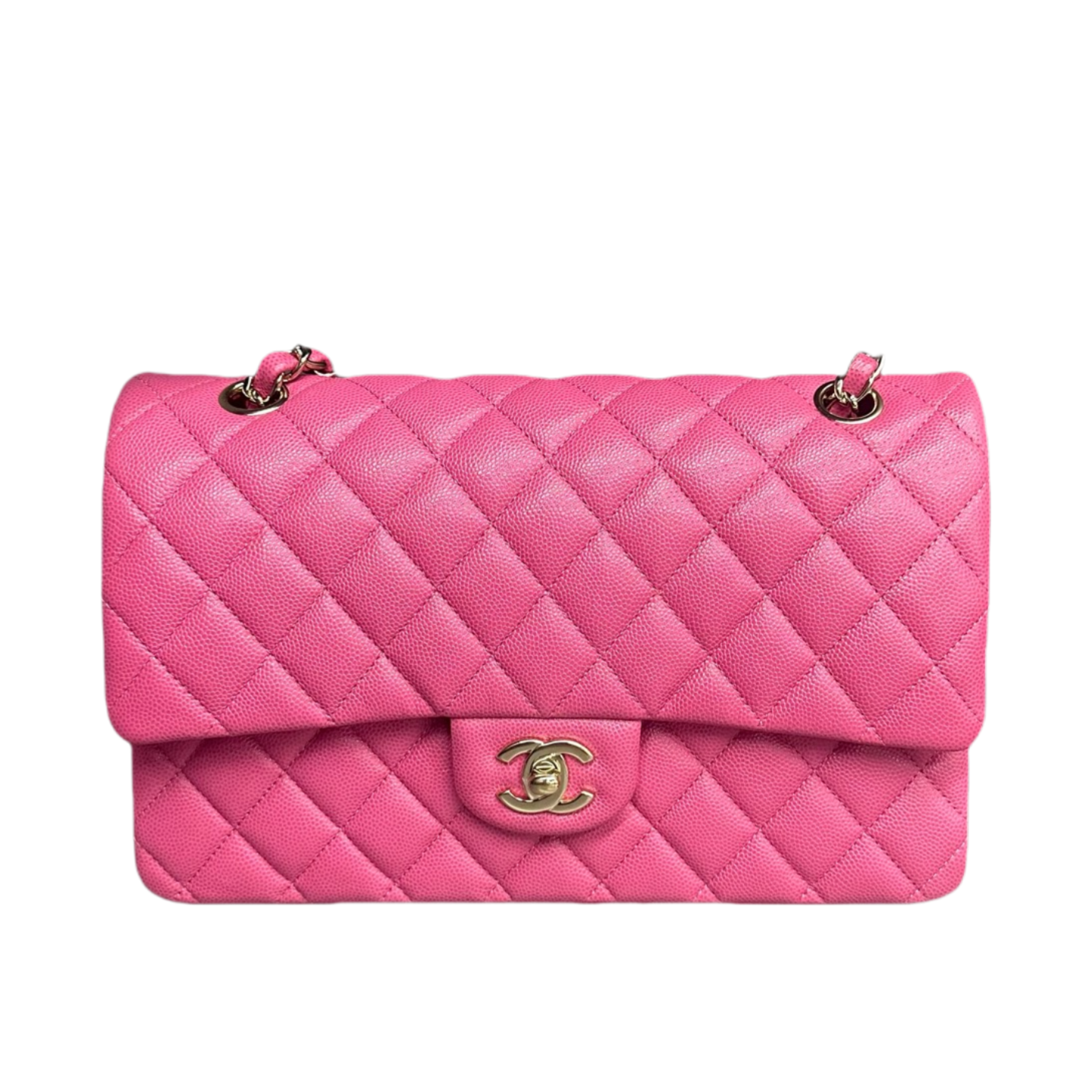 Chanel Classic Flap middle size lichee pattern cowhide Pink-Gold