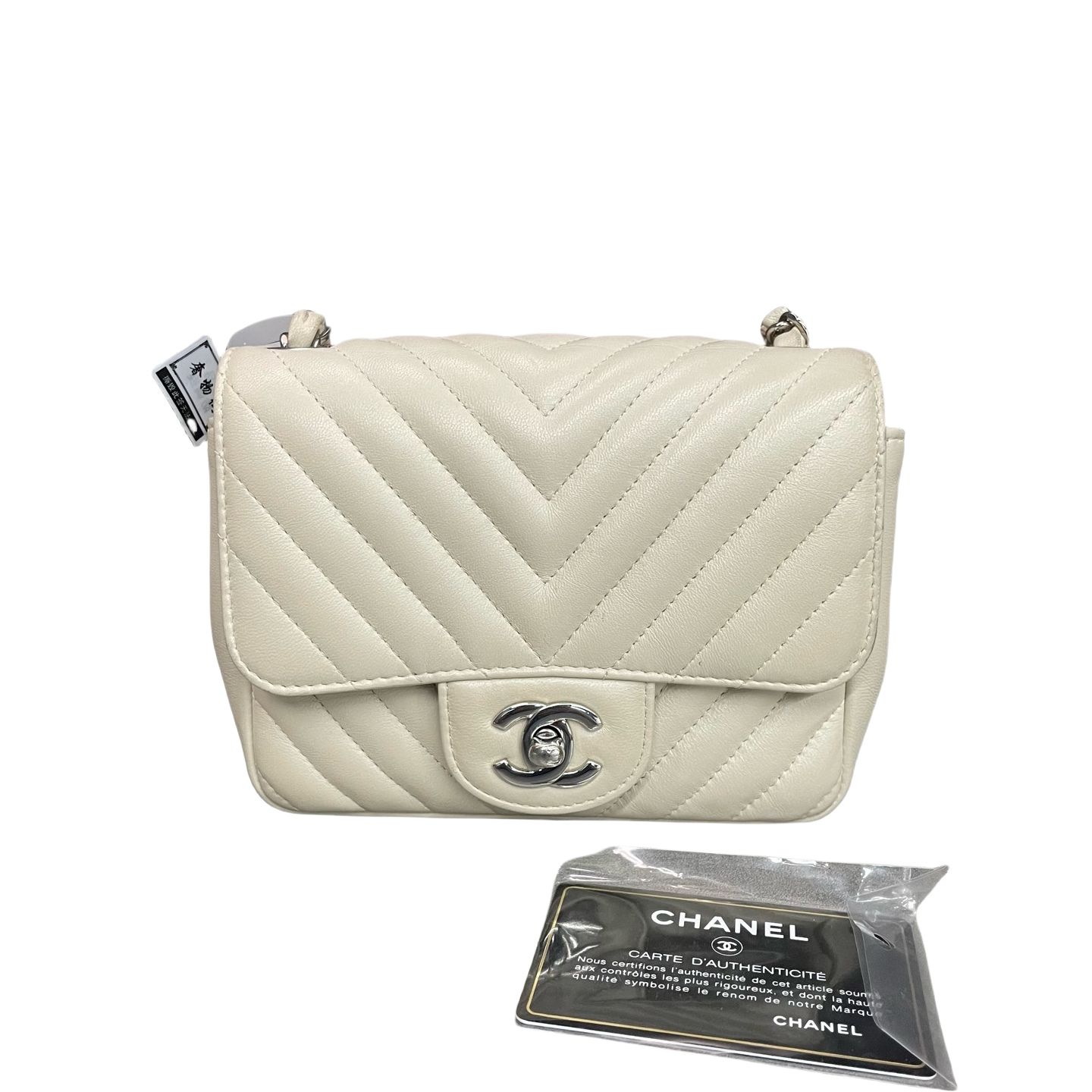 Chanel Classic Flap mini suqare “V”pattern sheepskin offwhite