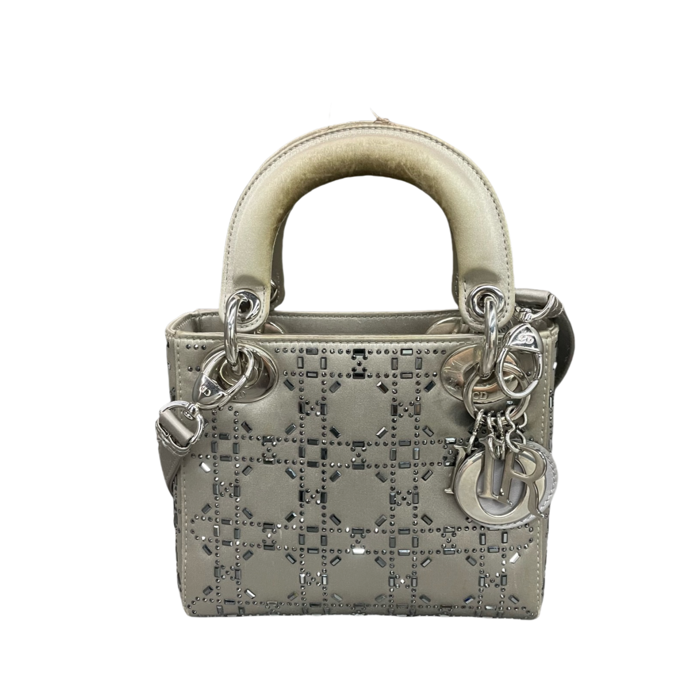 Dior Lady dior Satin surface Full diamonds small size grey