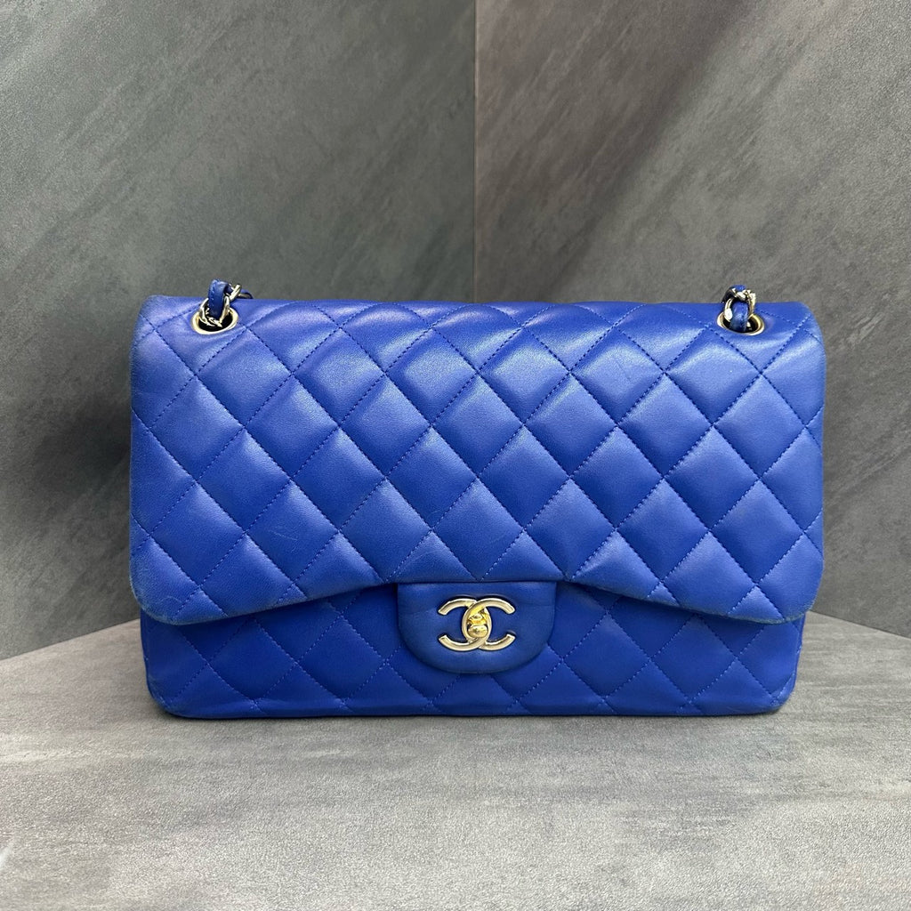 Chanel Classic Flap sheepskin  Jumbo Blue-Gold