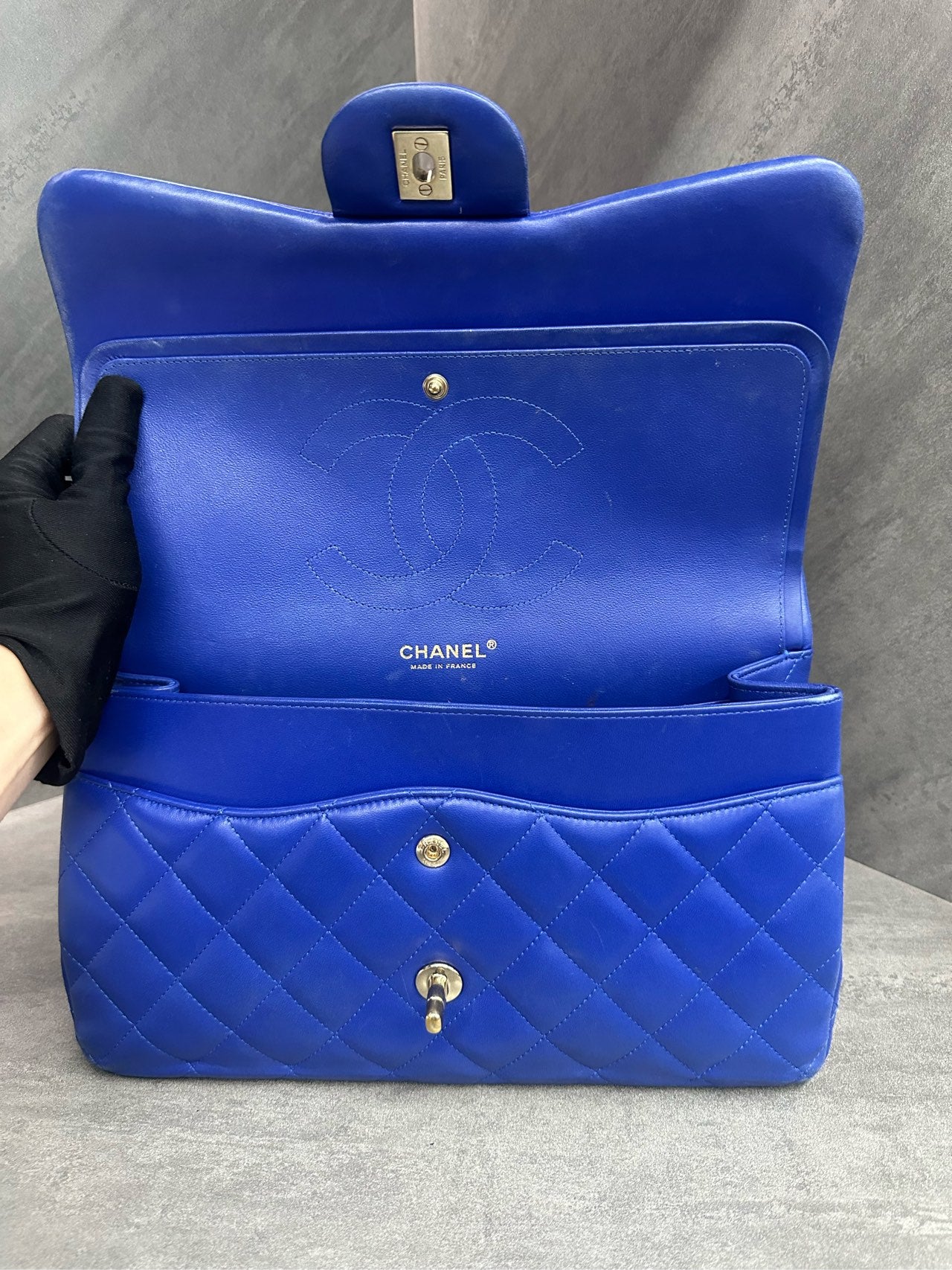 Chanel Classic Flap sheepskin  Jumbo Blue-Gold