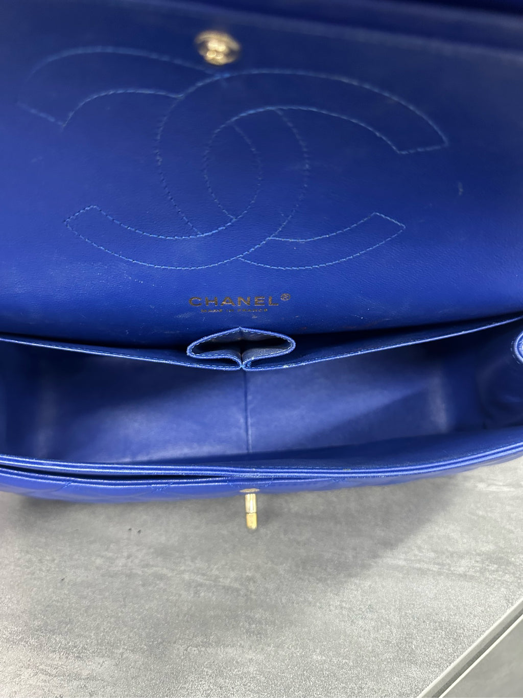 Chanel Classic Flap sheepskin  Jumbo Blue-Gold