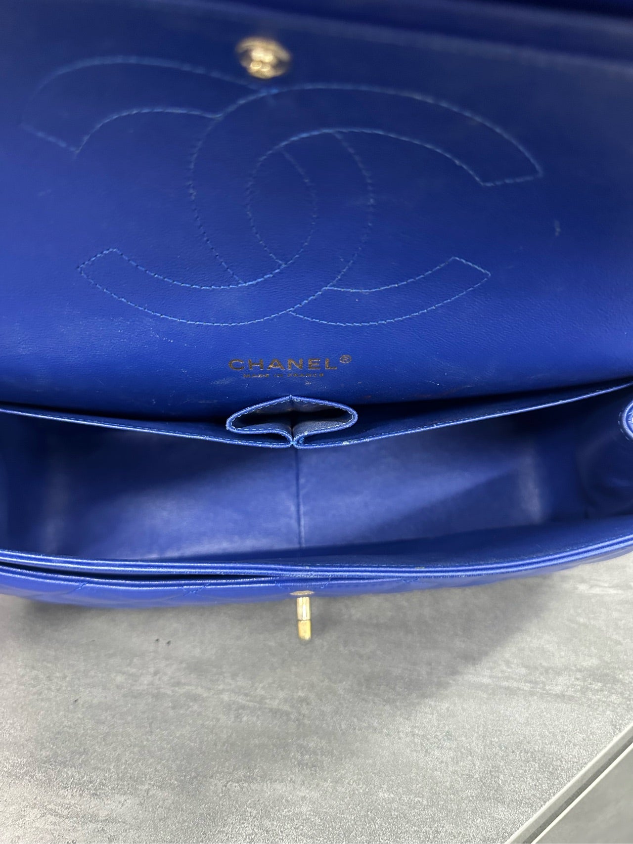 Chanel Classic Flap sheepskin  Jumbo Blue-Gold