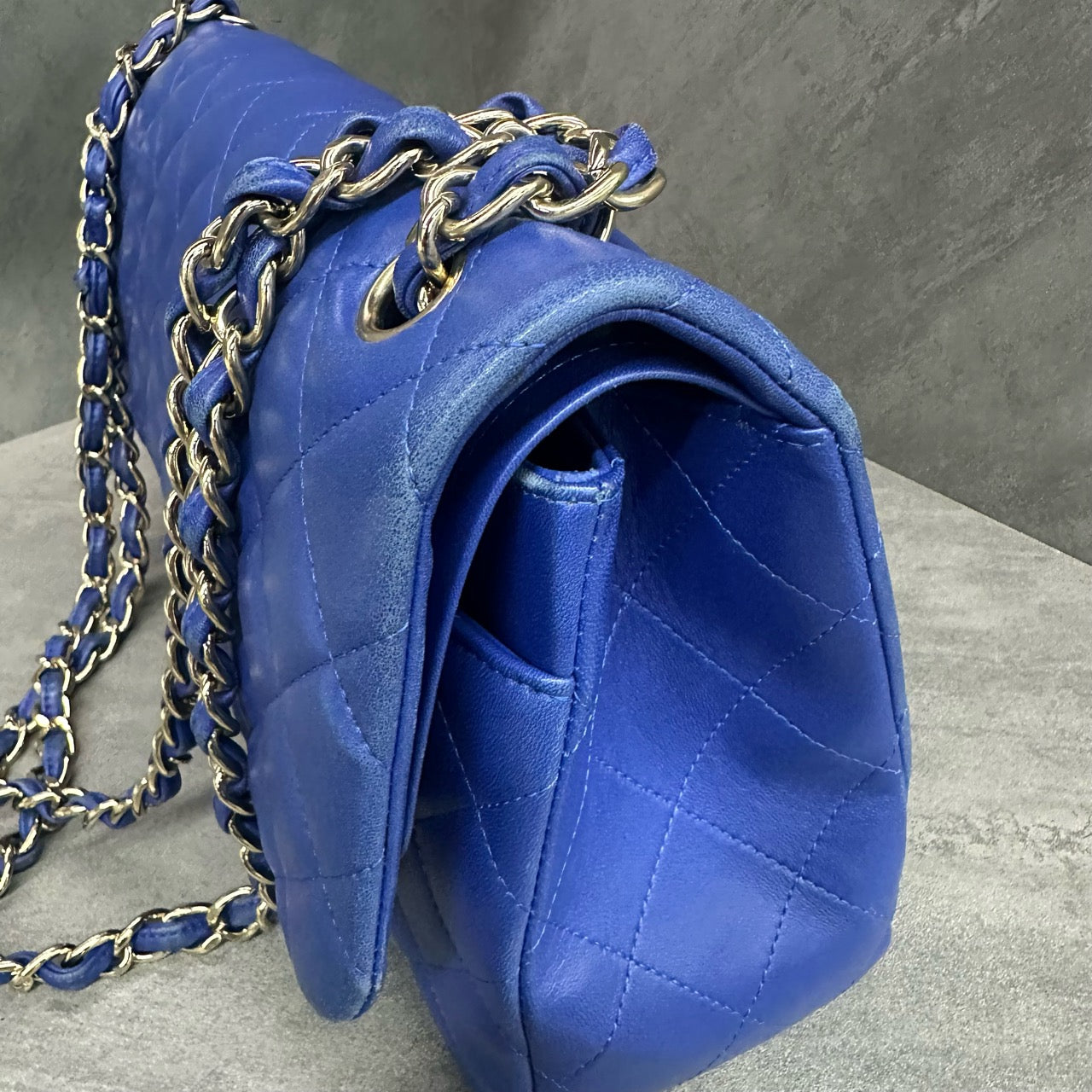 Chanel Classic Flap sheepskin  Jumbo Blue-Gold