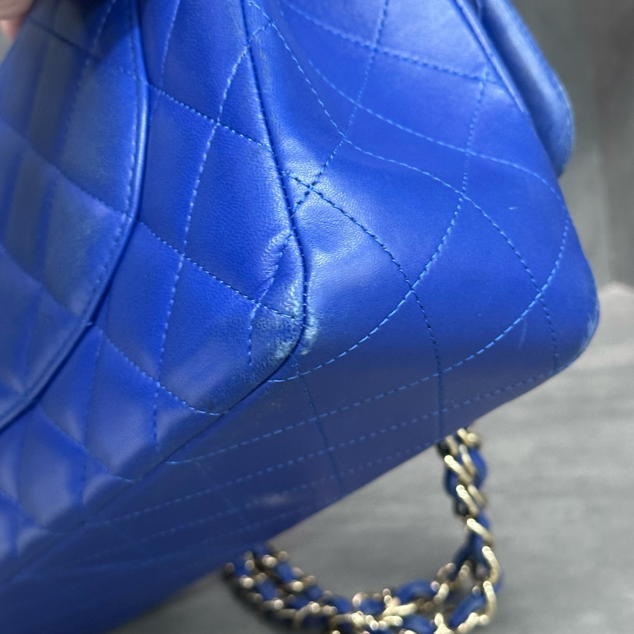 Chanel Classic Flap sheepskin  Jumbo Blue-Gold