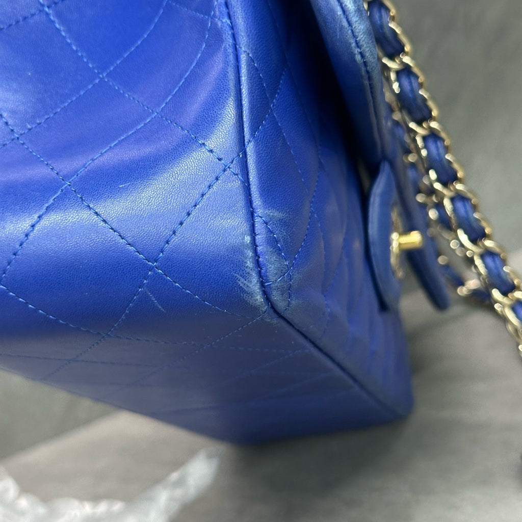 Chanel Classic Flap sheepskin  Jumbo Blue-Gold