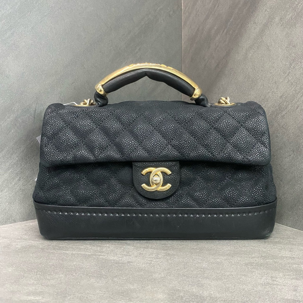 Chanel handle Flap lichee pattern cowhide Mumbai Series Black-Gold