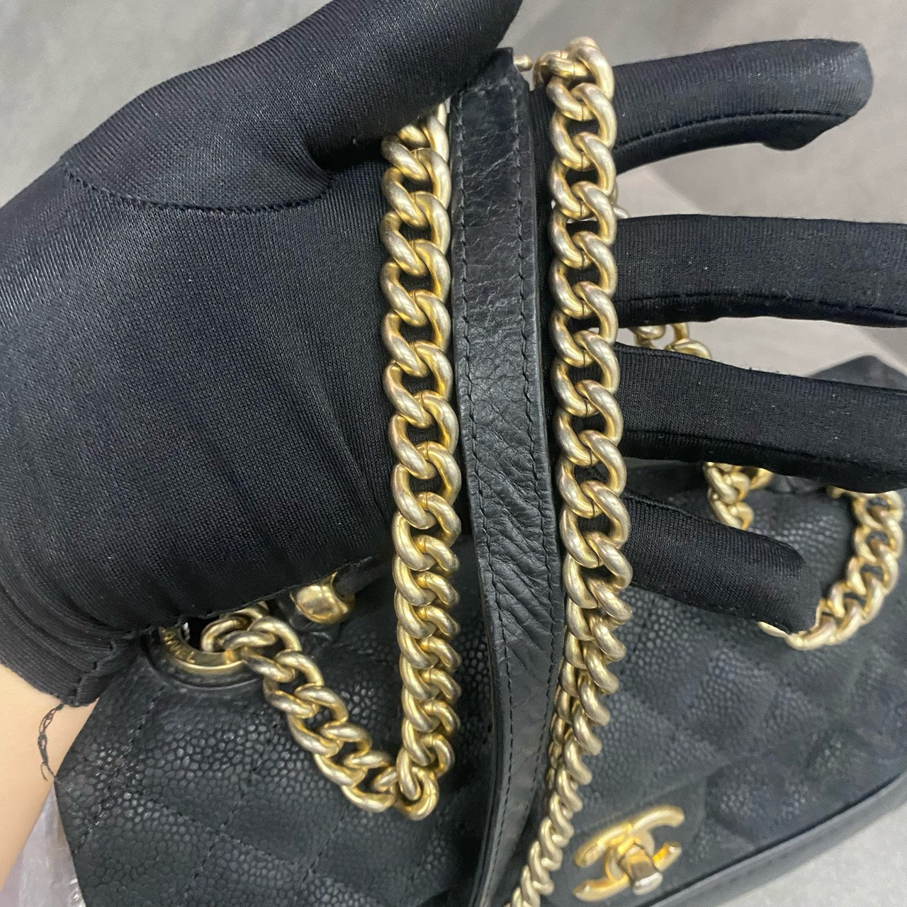 Chanel handle Flap lichee pattern cowhide Mumbai Series Black-Gold