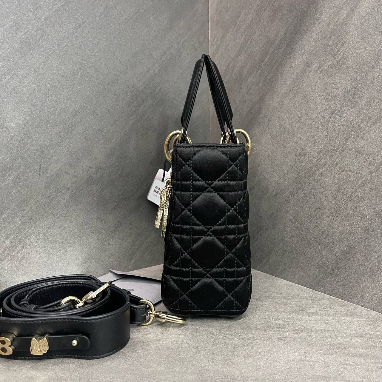 Dior Lady dior Silk fabric middle size Badge style black