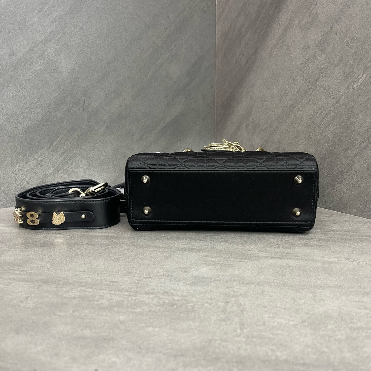 Dior Lady dior Silk fabric middle size Badge style black