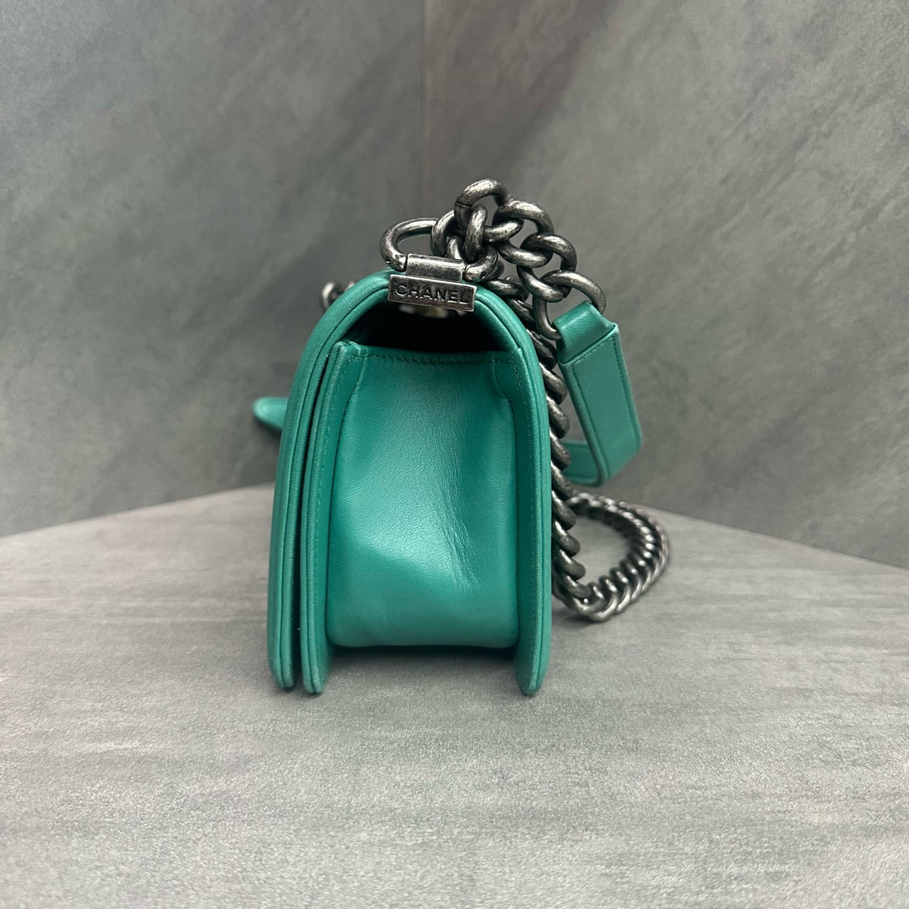 Chanel leboy limited edition Fish skin small size green