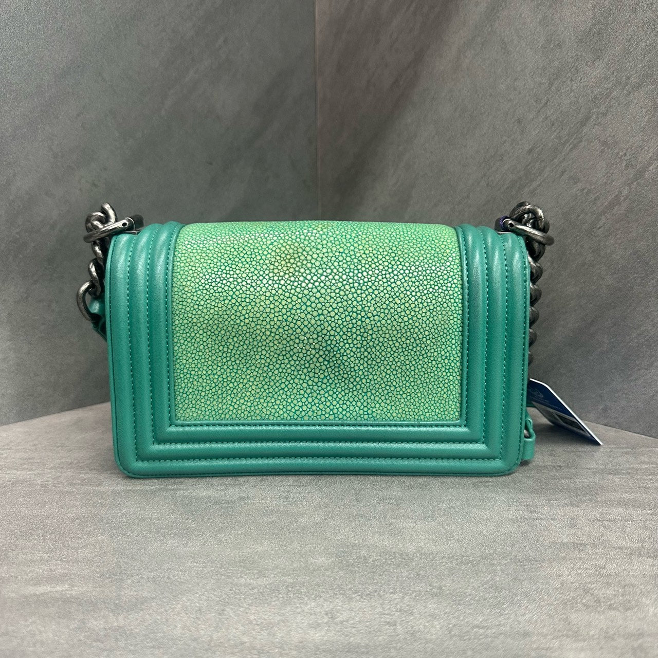 Chanel leboy limited edition Fish skin small size green