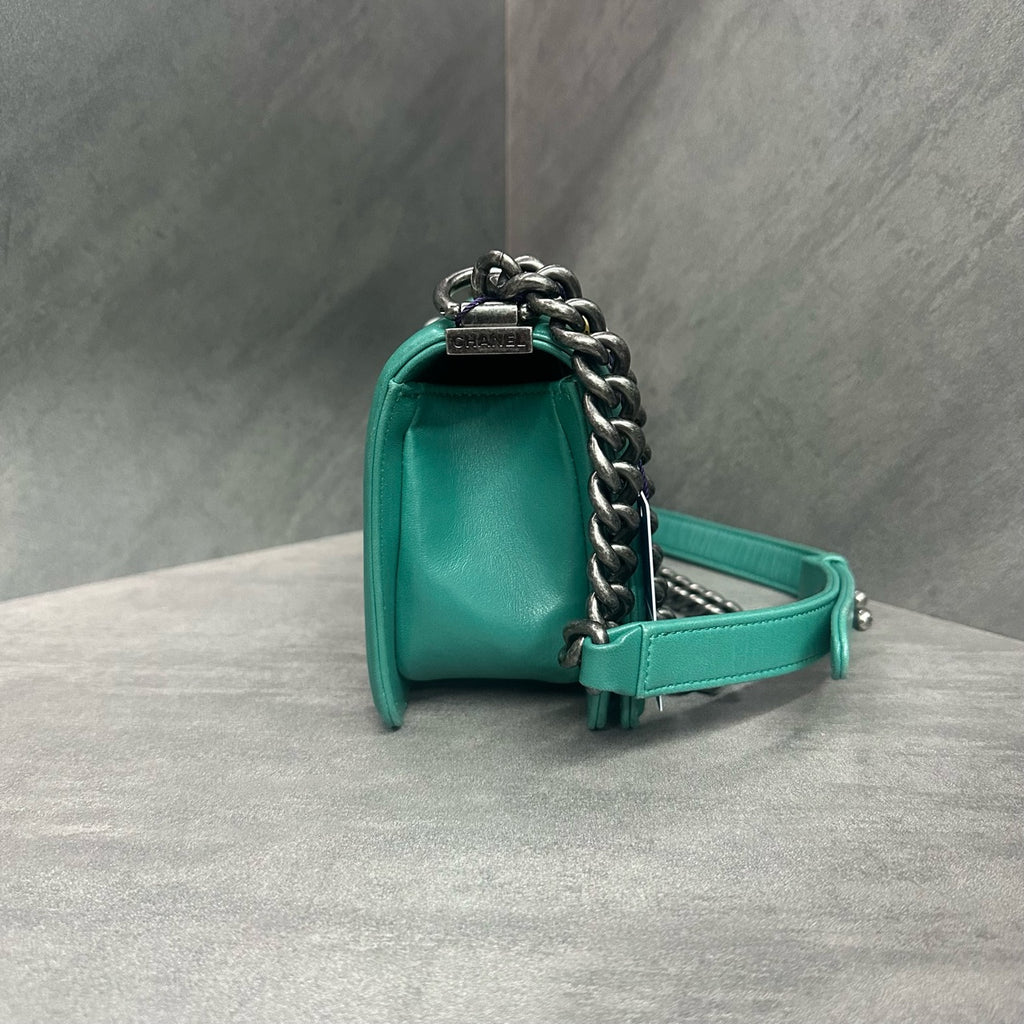 Chanel leboy limited edition Fish skin small size green