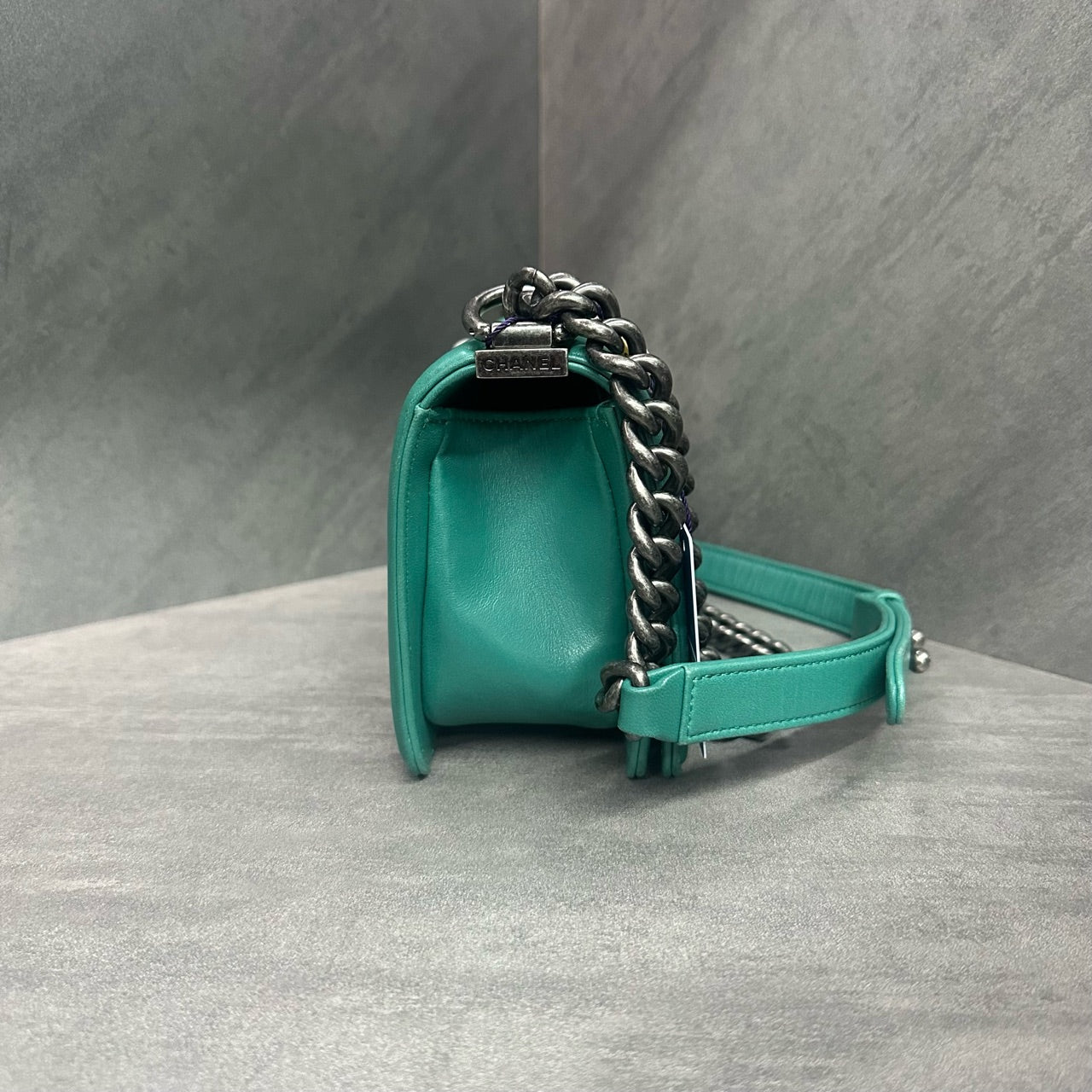 Chanel leboy limited edition Fish skin small size green