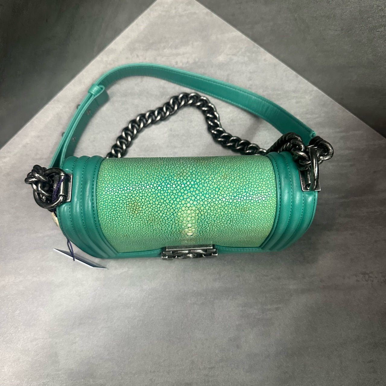 Chanel leboy limited edition Fish skin small size green