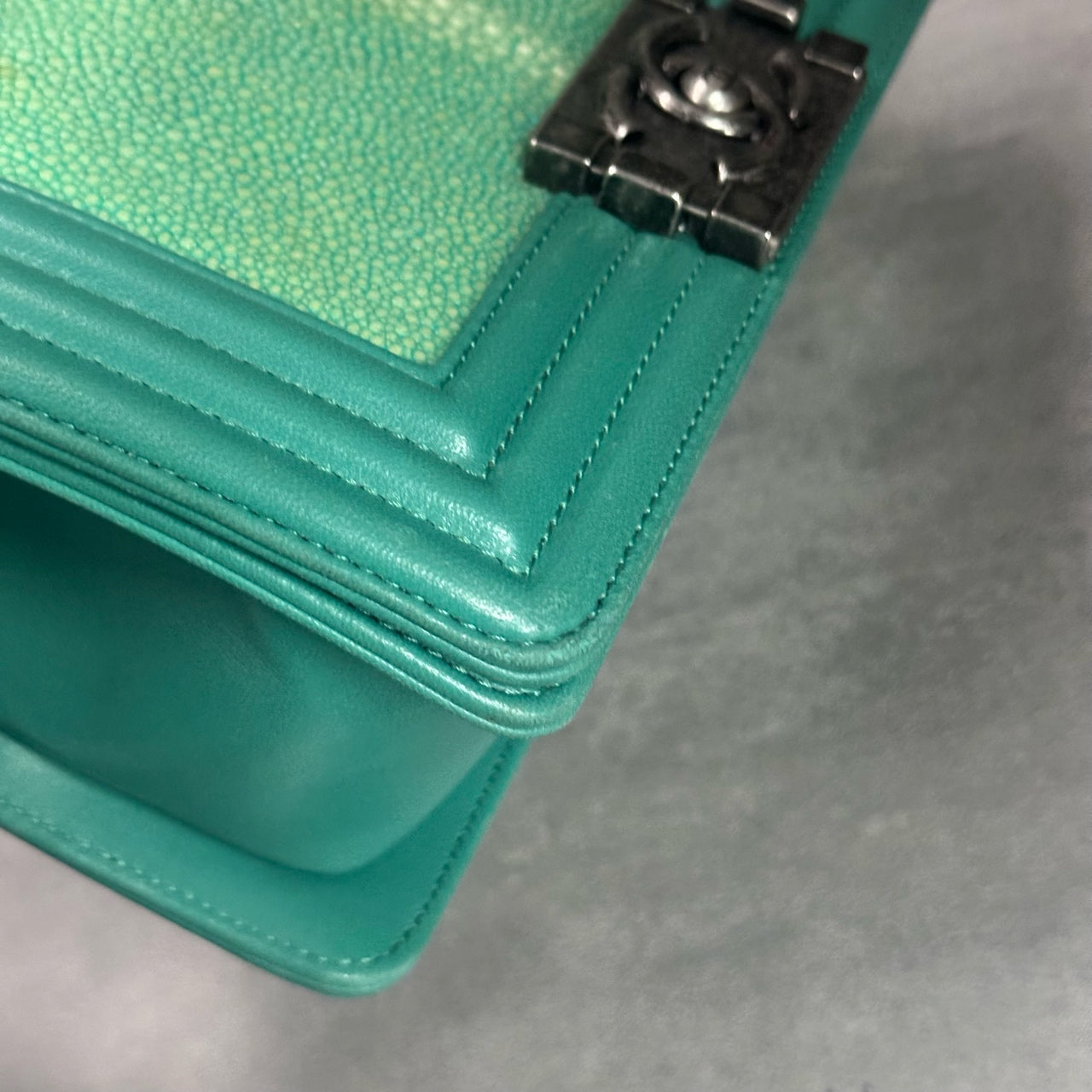 Chanel leboy limited edition Fish skin small size green