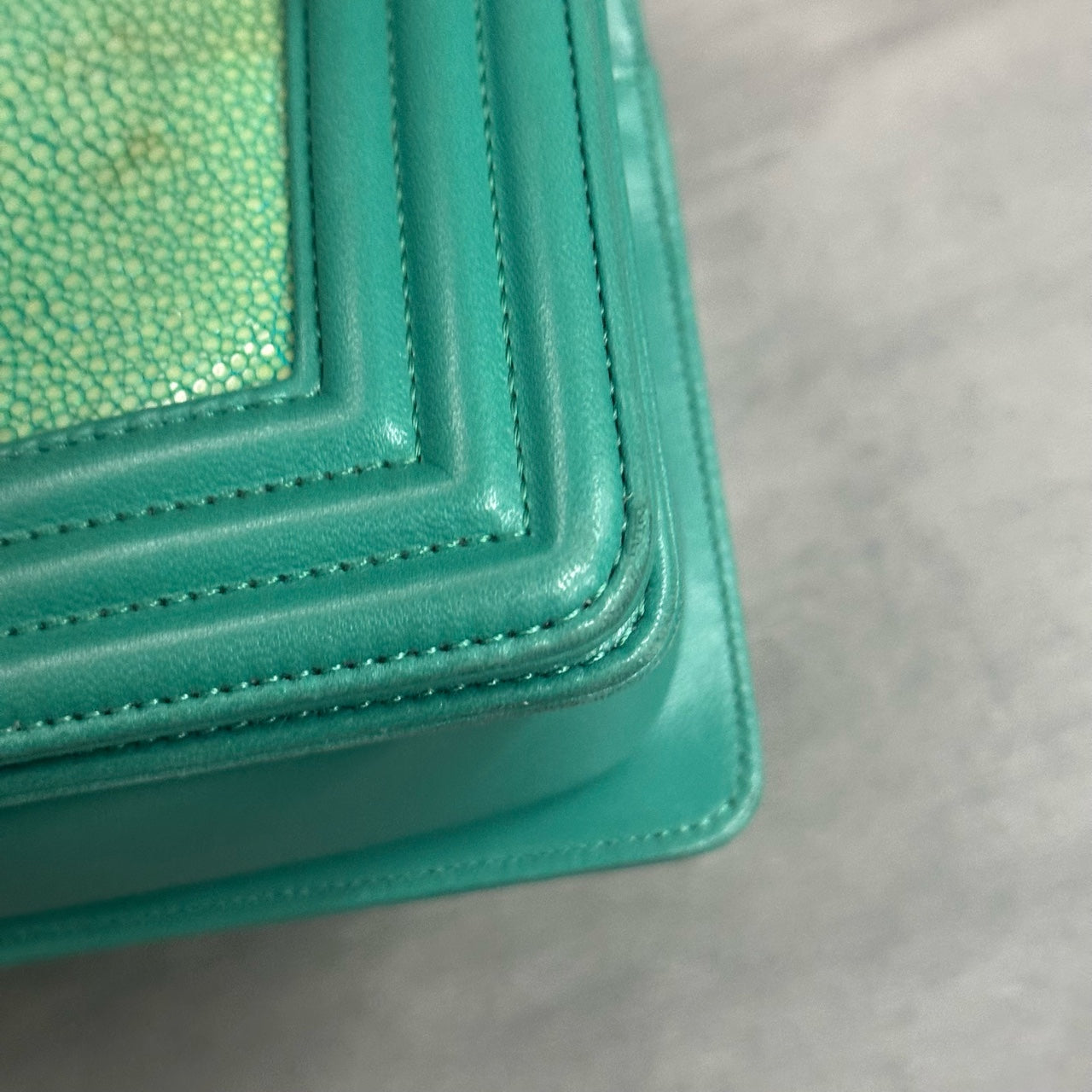 Chanel leboy limited edition Fish skin small size green