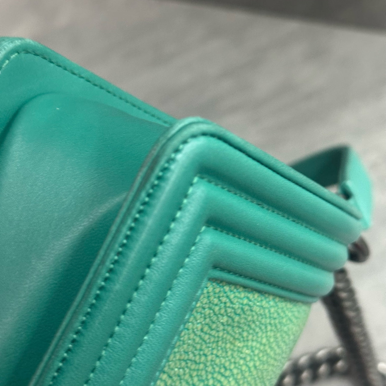 Chanel leboy limited edition Fish skin small size green