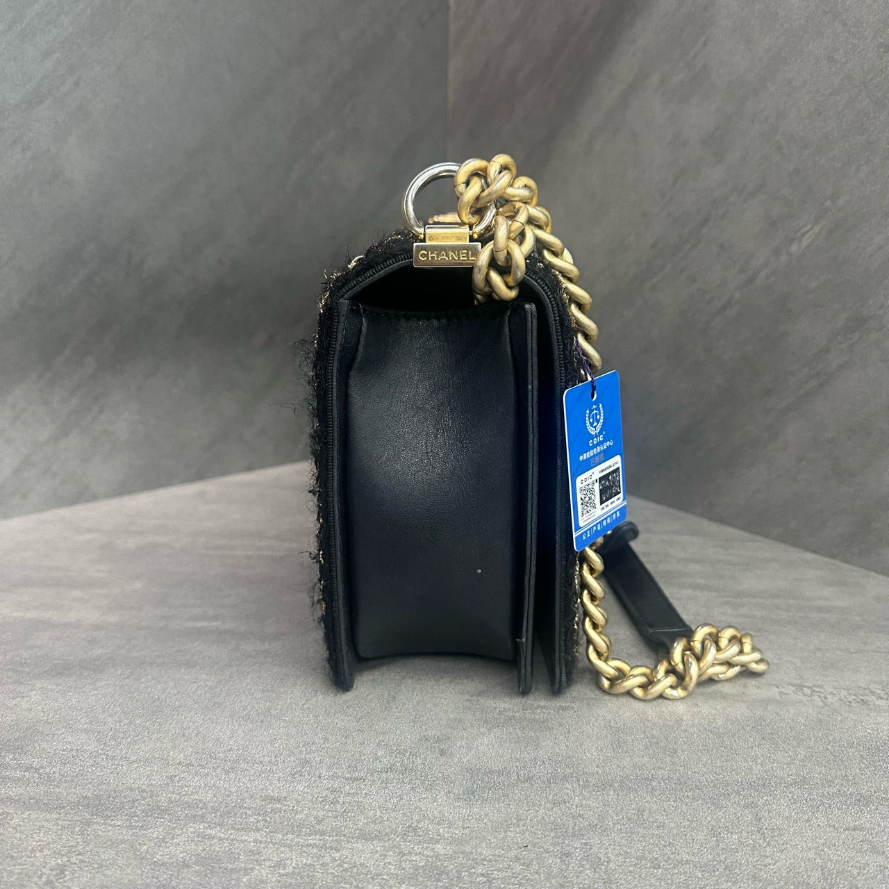 Chanel leboy sheepskin with woolen fabric middle-large size black