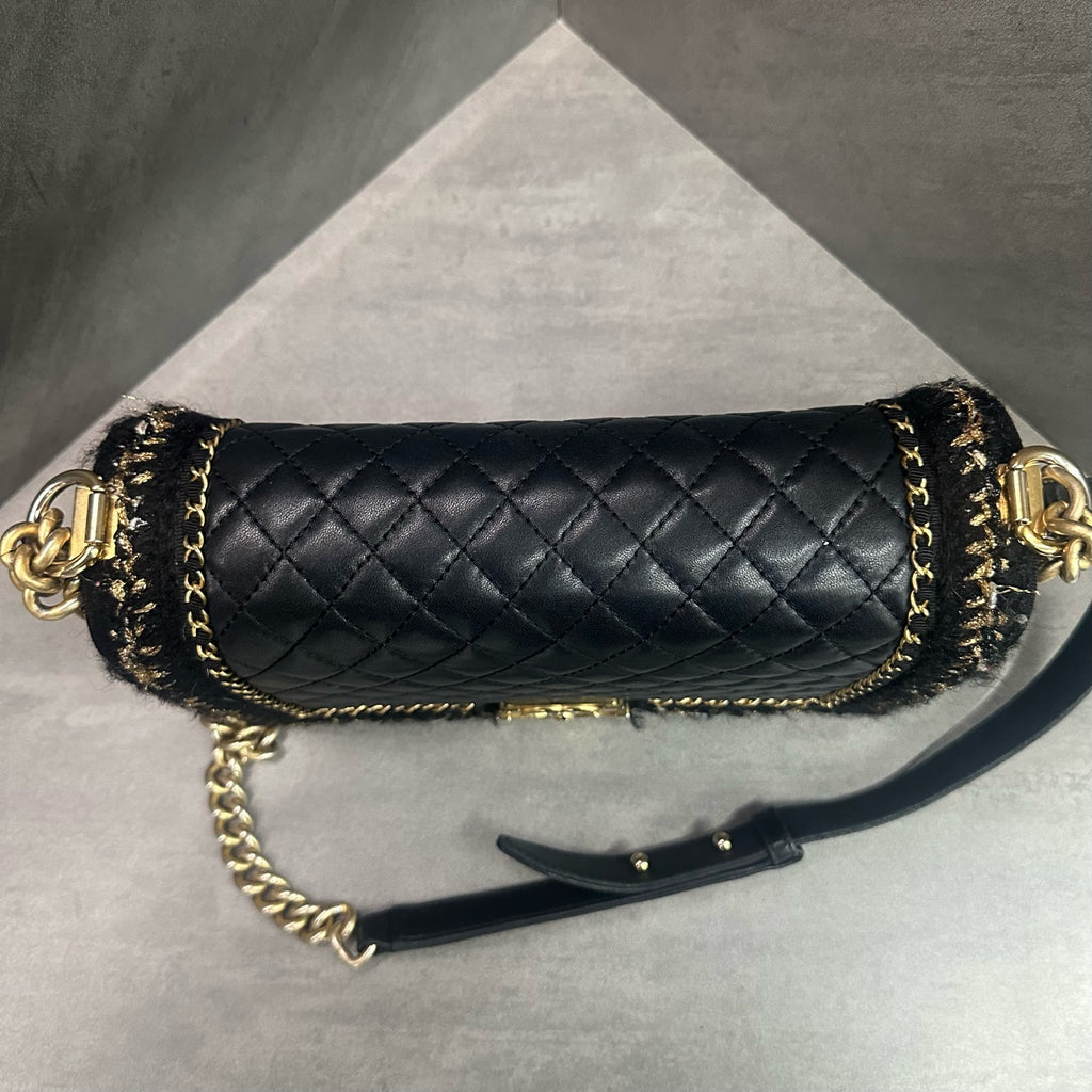 Chanel leboy sheepskin with woolen fabric middle-large size black