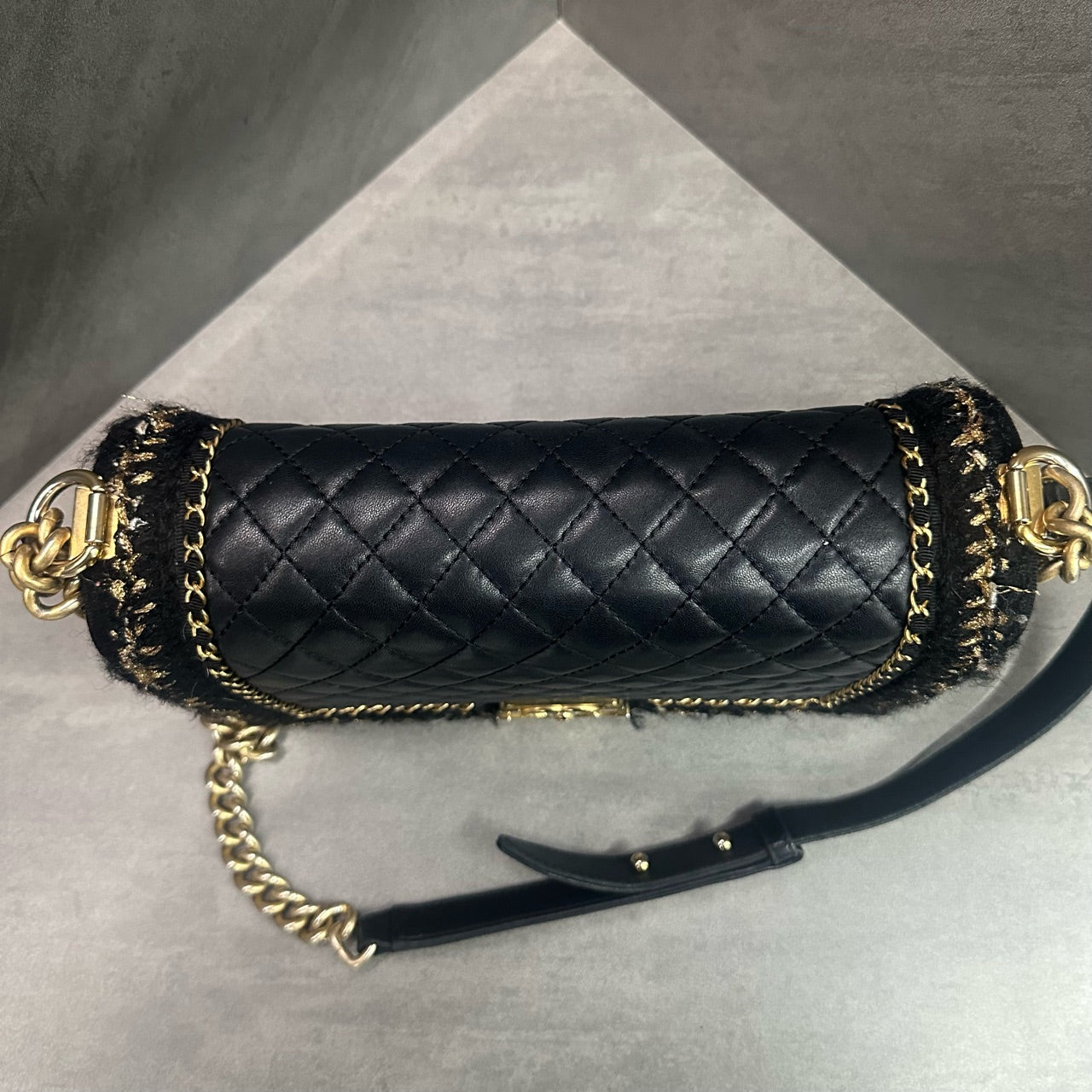 Chanel leboy sheepskin with woolen fabric middle-large size black