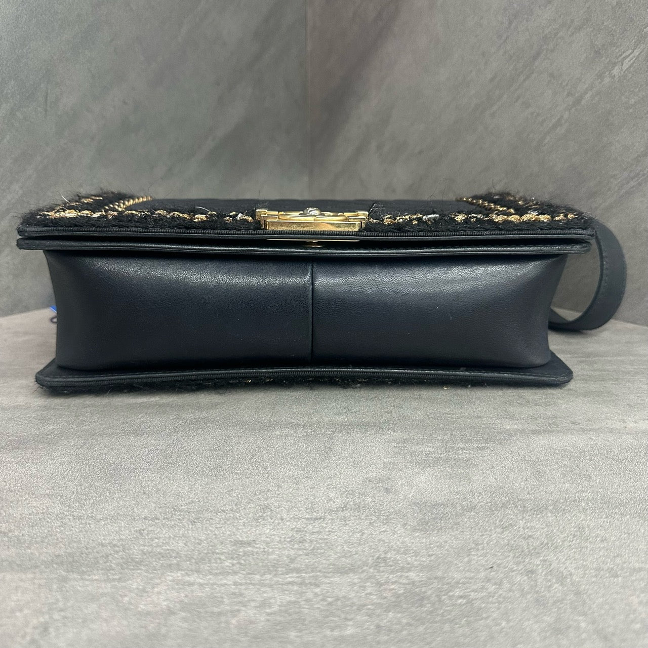 Chanel leboy sheepskin with woolen fabric middle-large size black