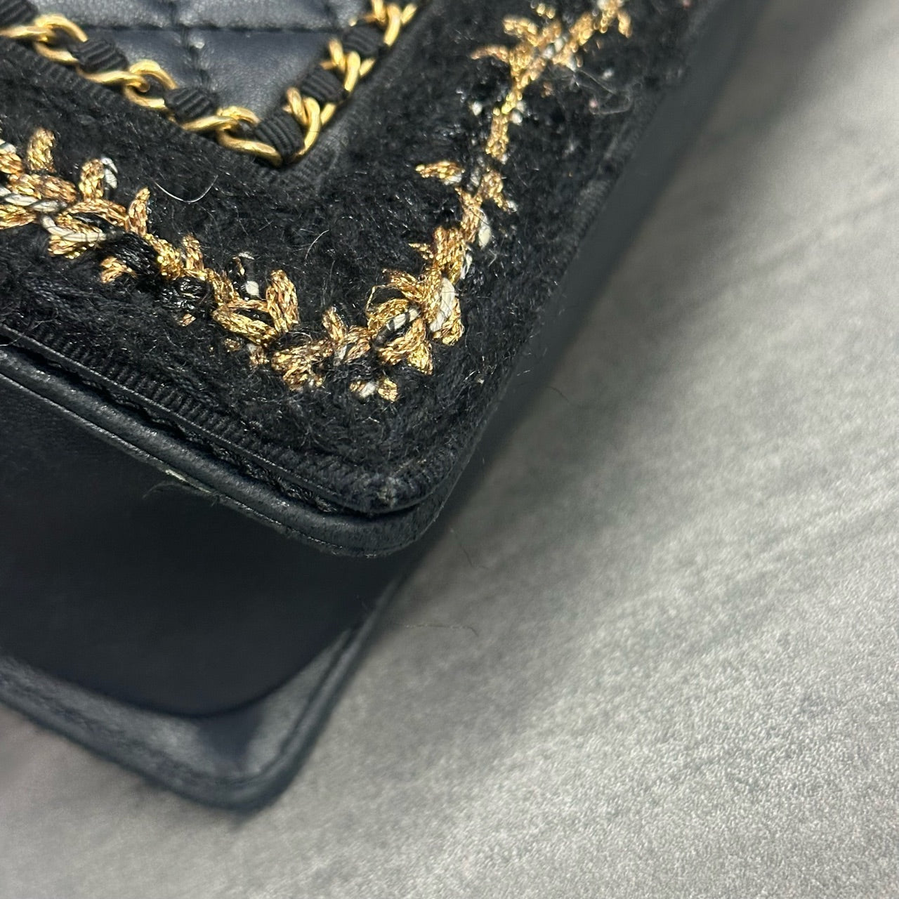 Chanel leboy sheepskin with woolen fabric middle-large size black