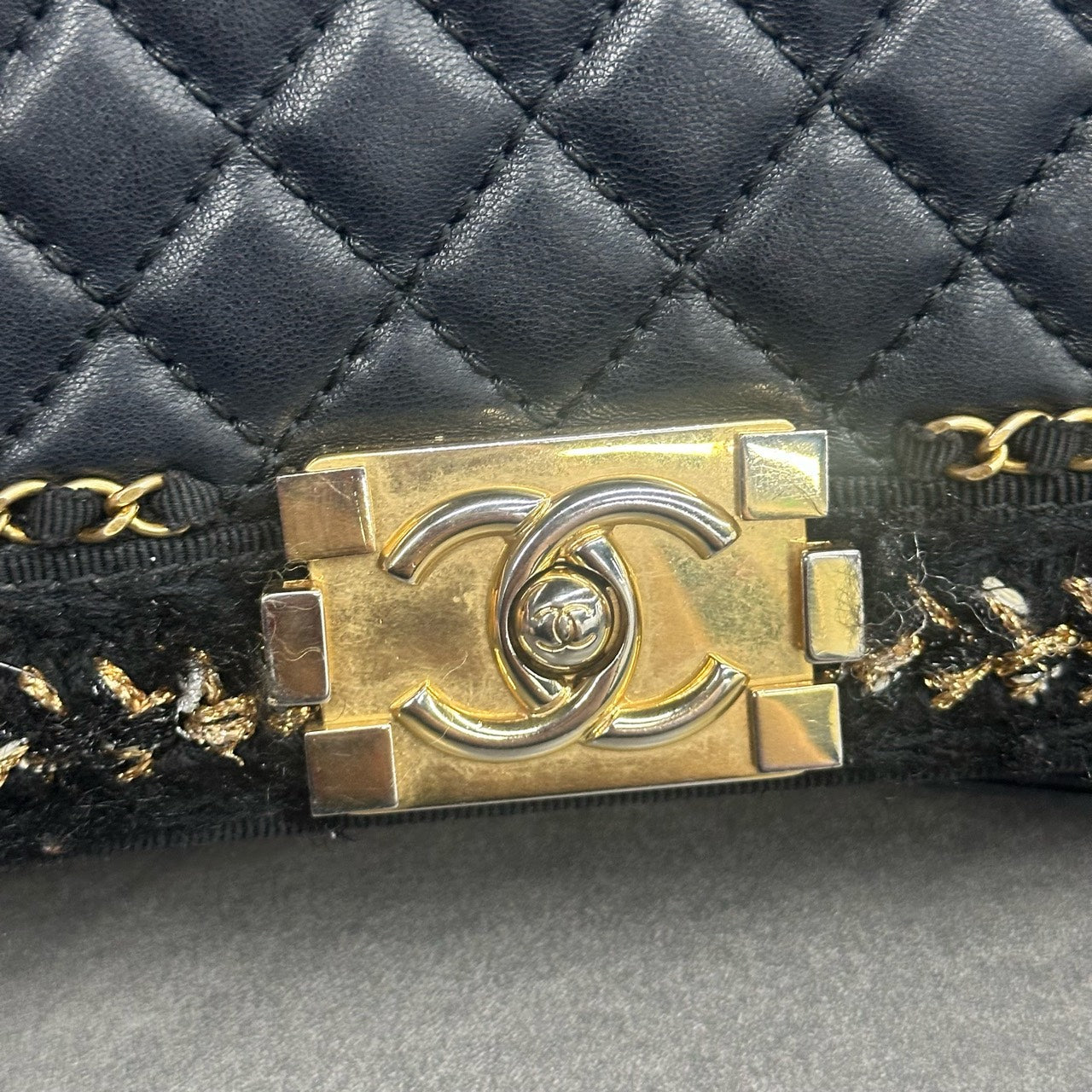 Chanel leboy sheepskin with woolen fabric middle-large size black