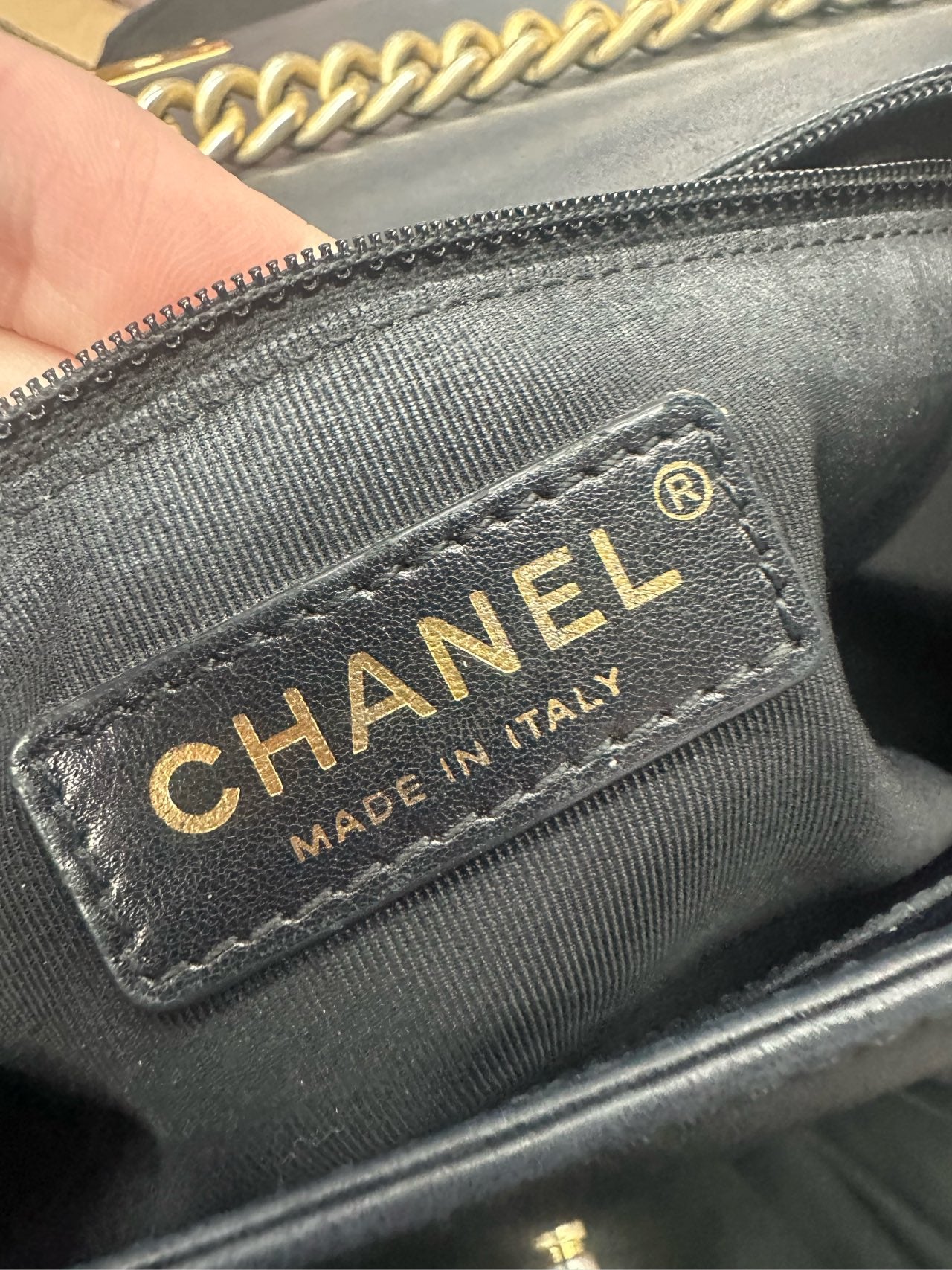 Chanel leboy sheepskin with woolen fabric middle-large size black