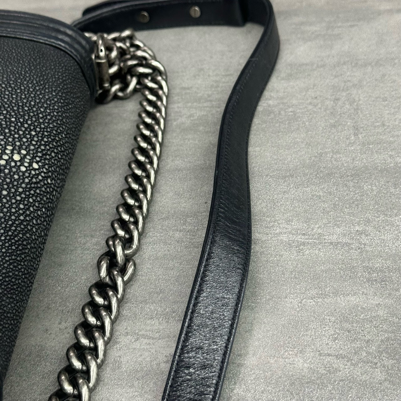 Chanel leboy fish skin middle size black