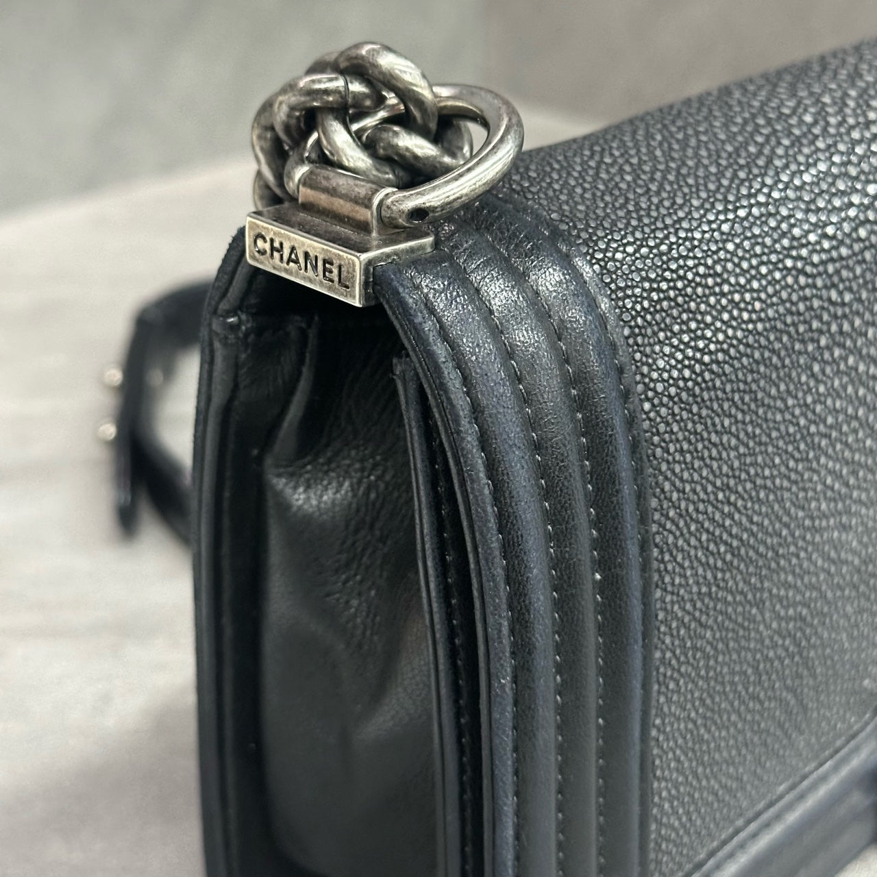 Chanel leboy fish skin middle size black