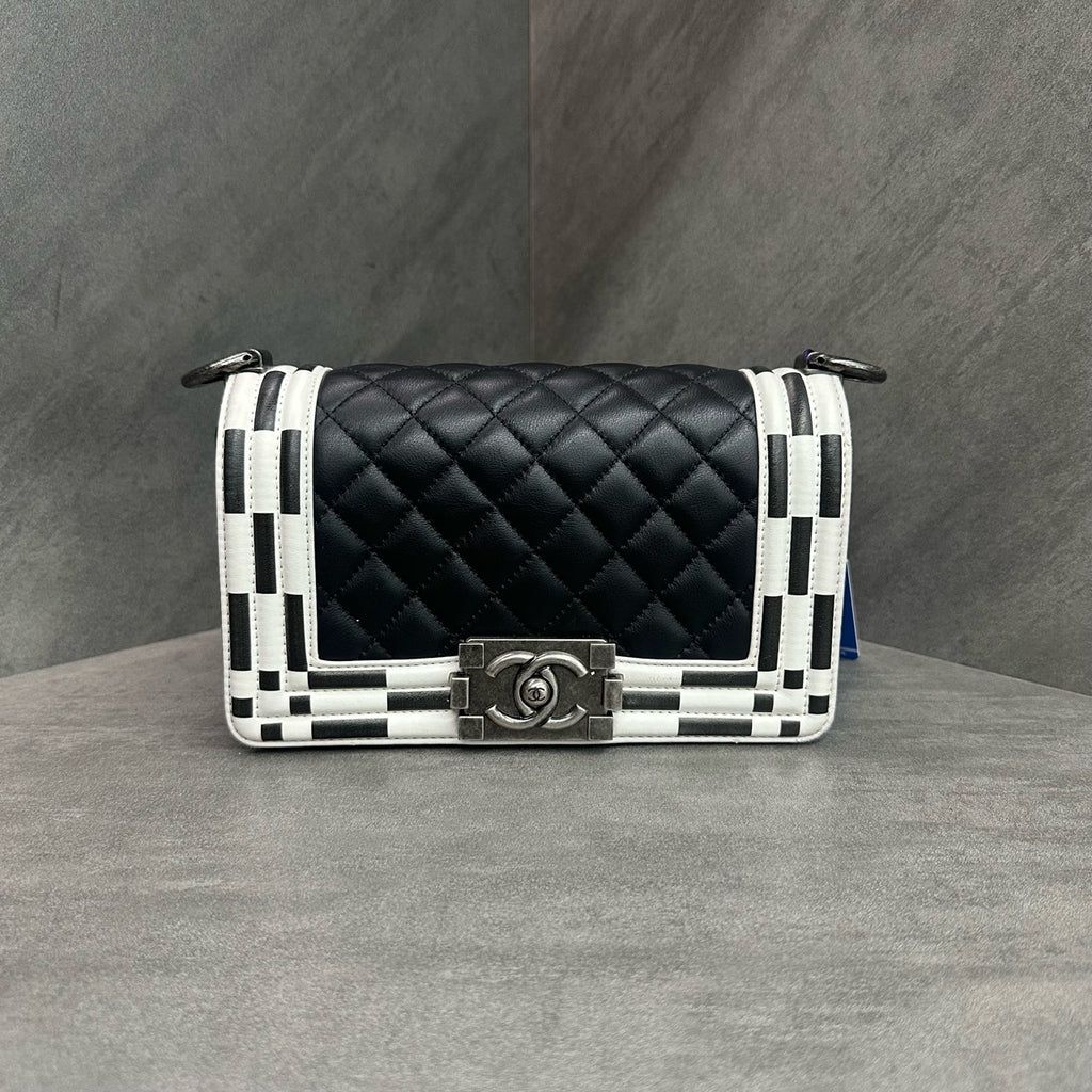 Chanel leboy small size cowhide black with white