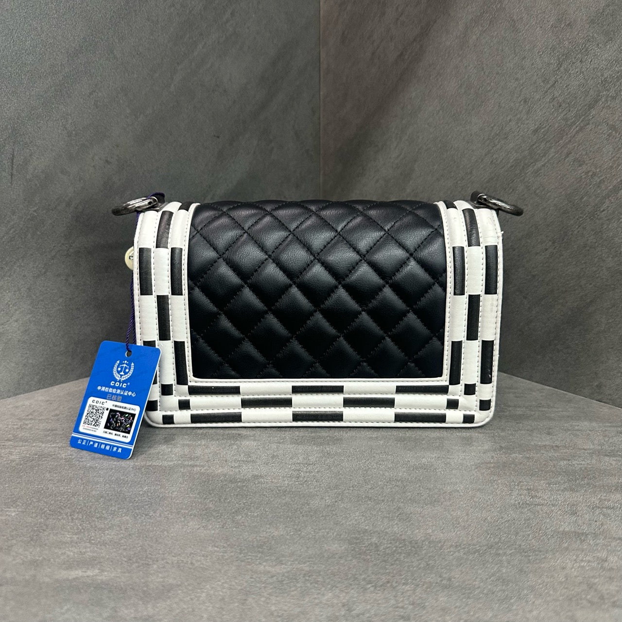 Chanel leboy small size cowhide black with white