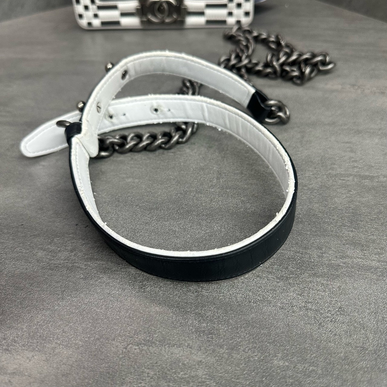 Chanel leboy small size cowhide black with white