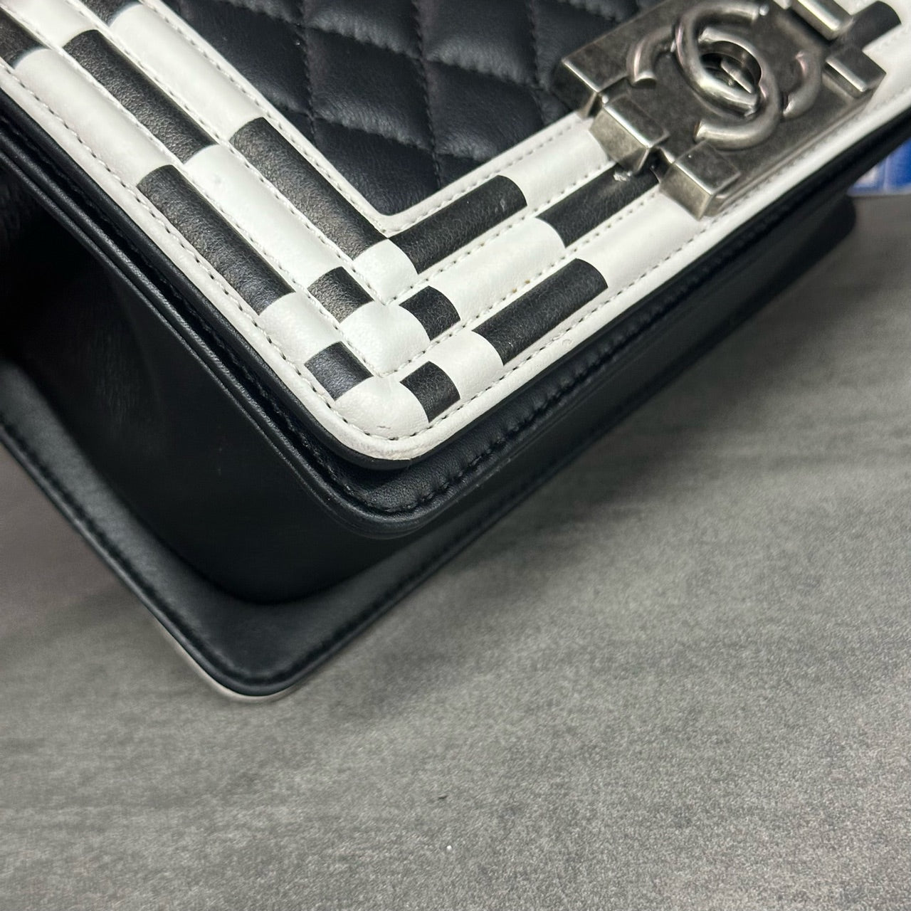 Chanel leboy small size cowhide black with white
