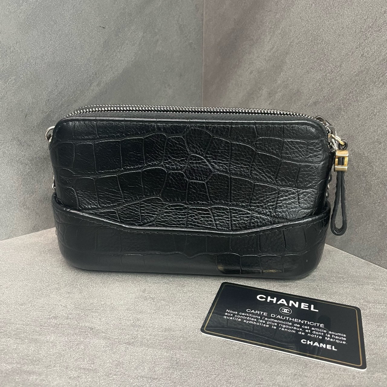 Chanel Gabrielle mini size Crocodile embossing Black-gold