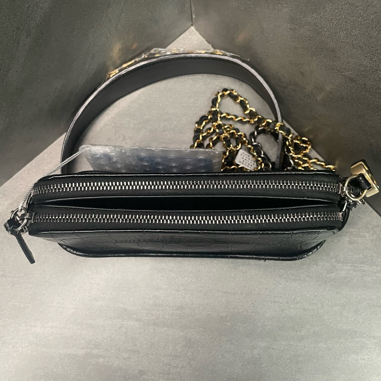 Chanel Gabrielle mini size Crocodile embossing Black-gold
