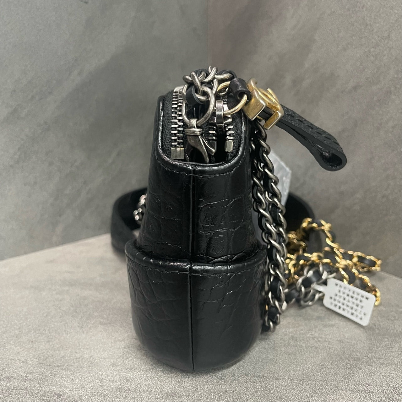 Chanel Gabrielle mini size Crocodile embossing Black-gold