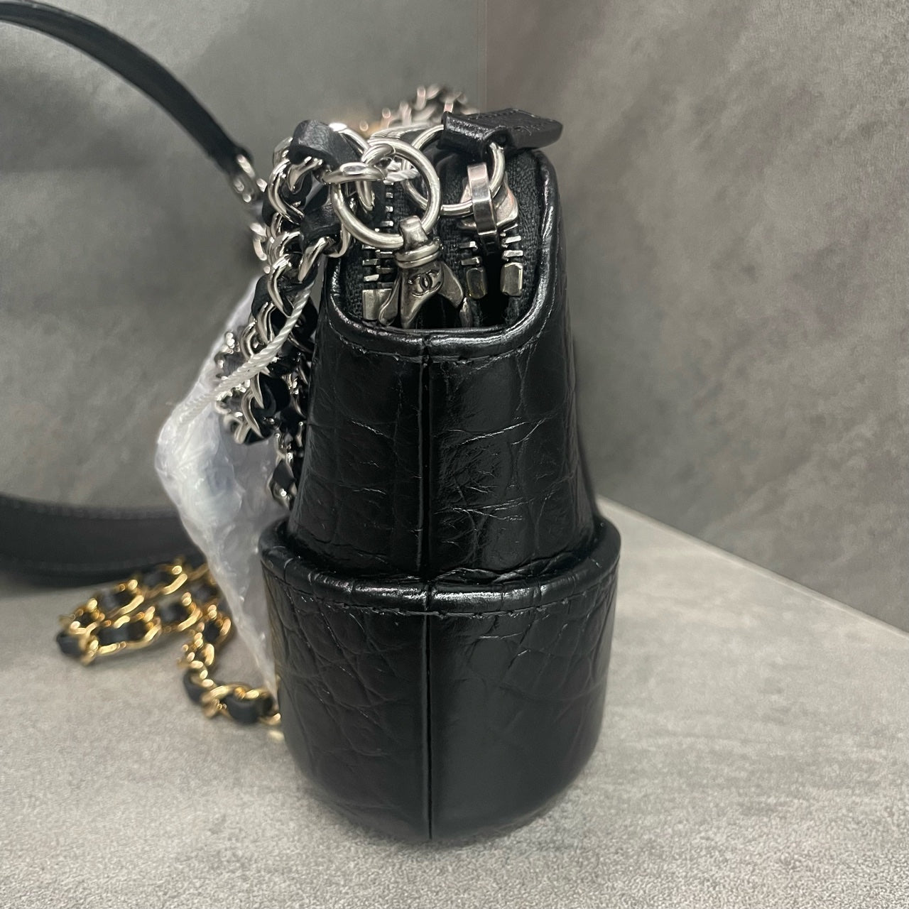 Chanel Gabrielle mini size Crocodile embossing Black-gold