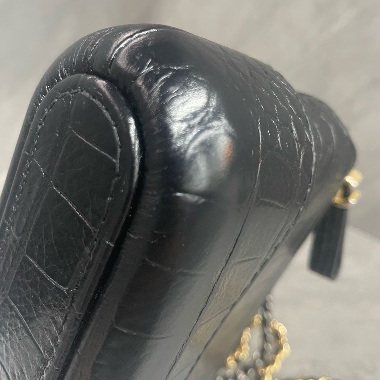 Chanel Gabrielle mini size Crocodile embossing Black-gold