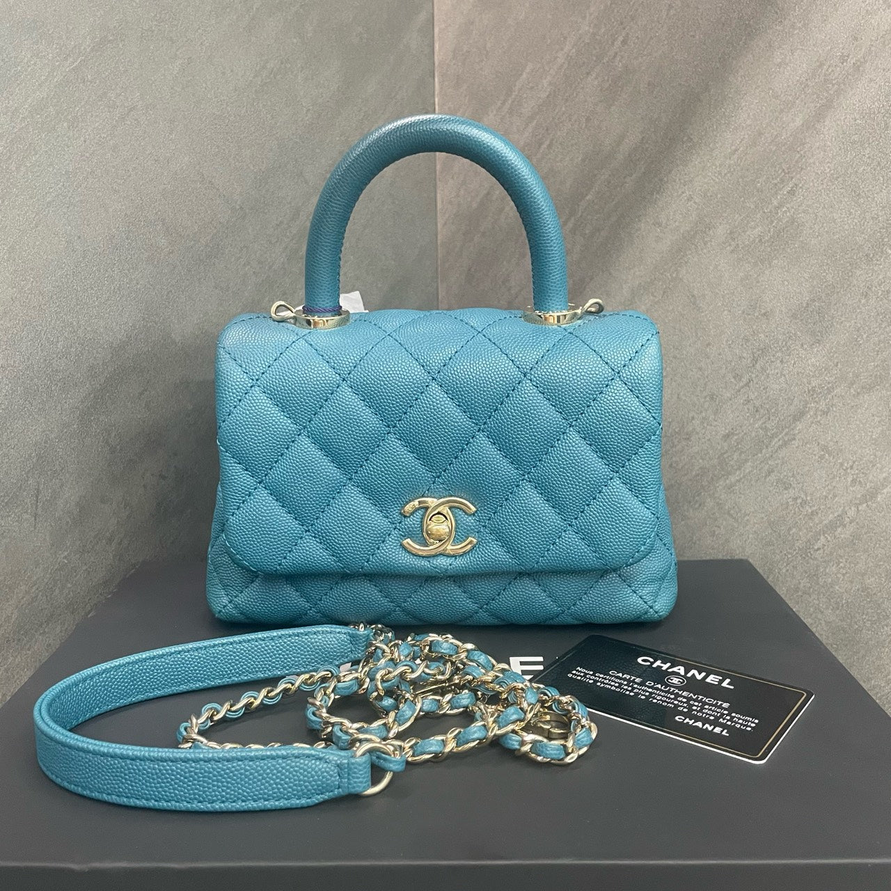 Chanel Cocohandle mini lychee pattern cowhide blue
