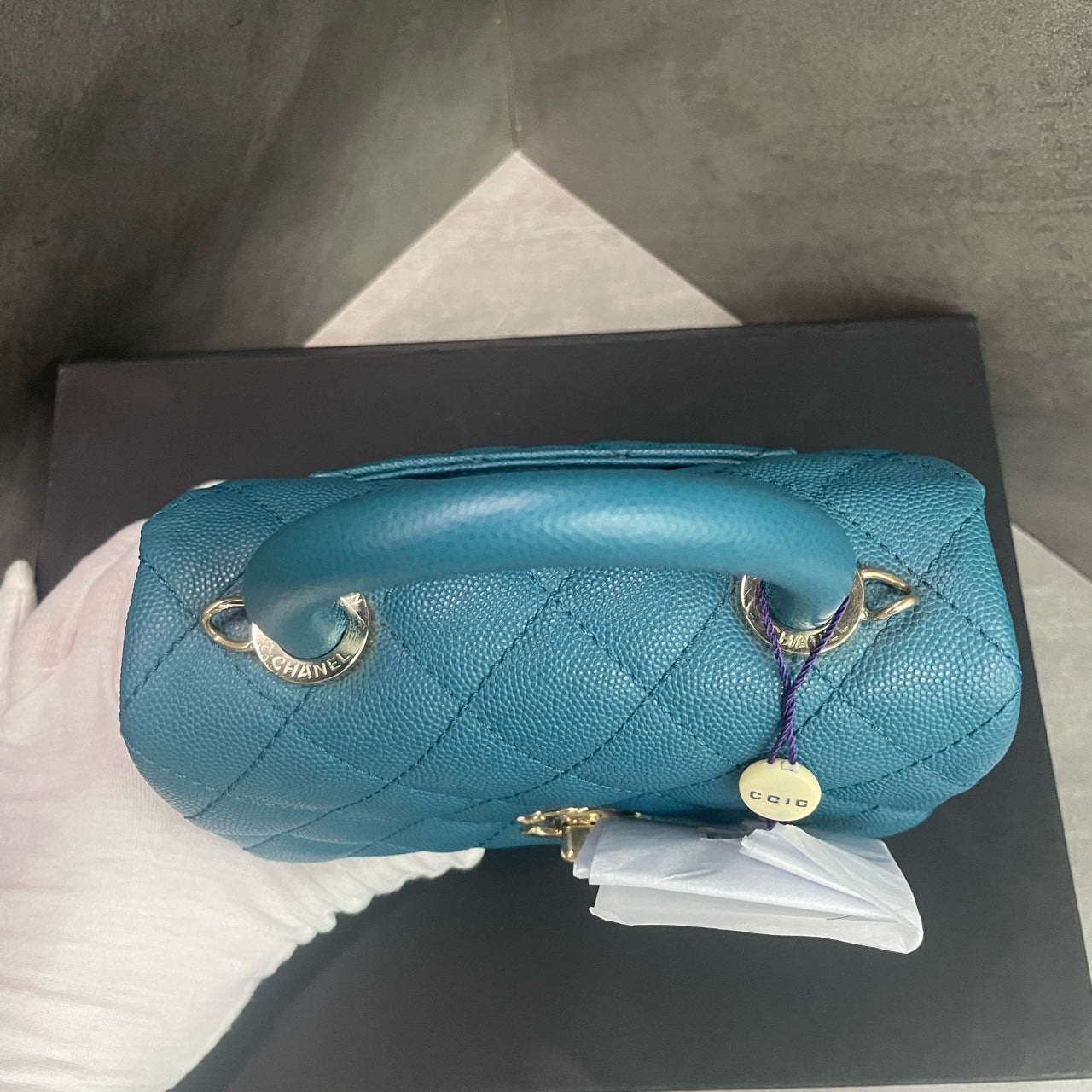 Chanel Cocohandle mini lychee pattern cowhide blue