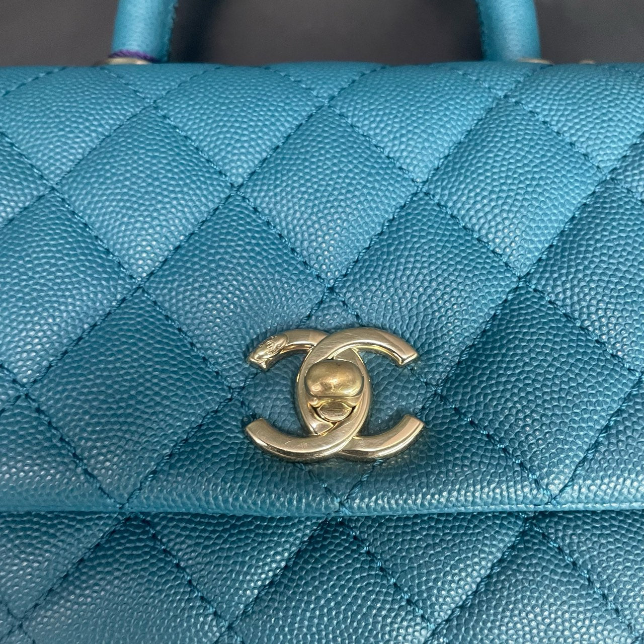 Chanel Cocohandle mini lychee pattern cowhide blue