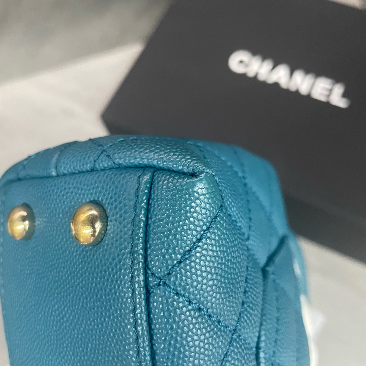 Chanel Cocohandle mini lychee pattern cowhide blue