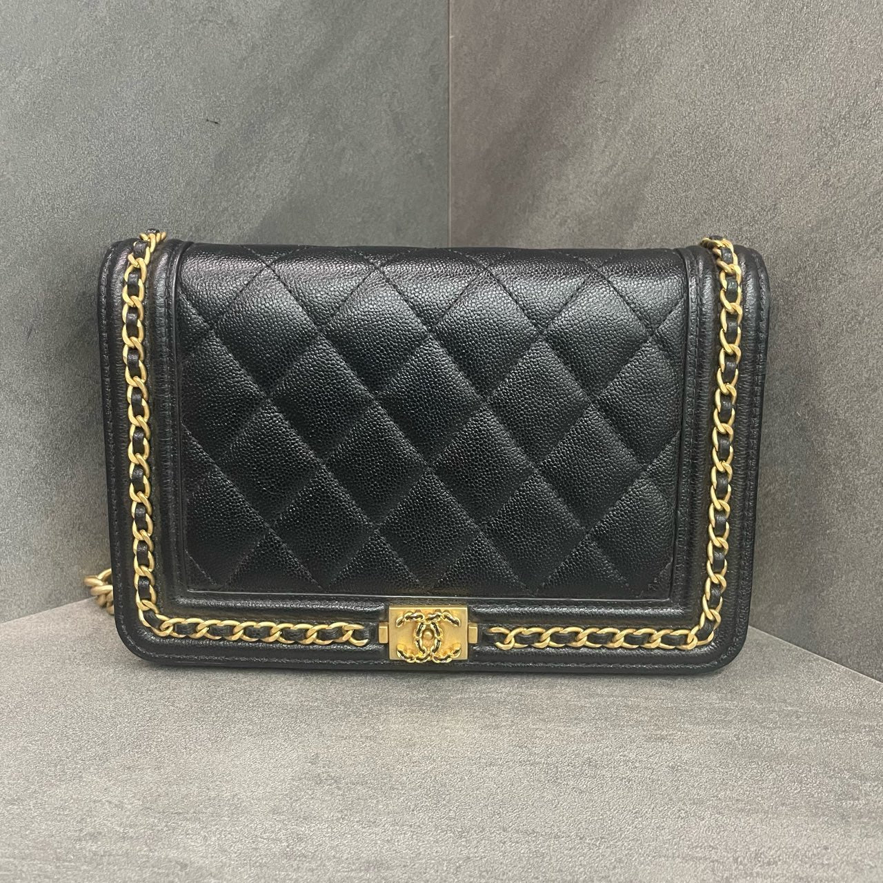 Chanel leboy lichee pattern cowhide woc Black-Gold