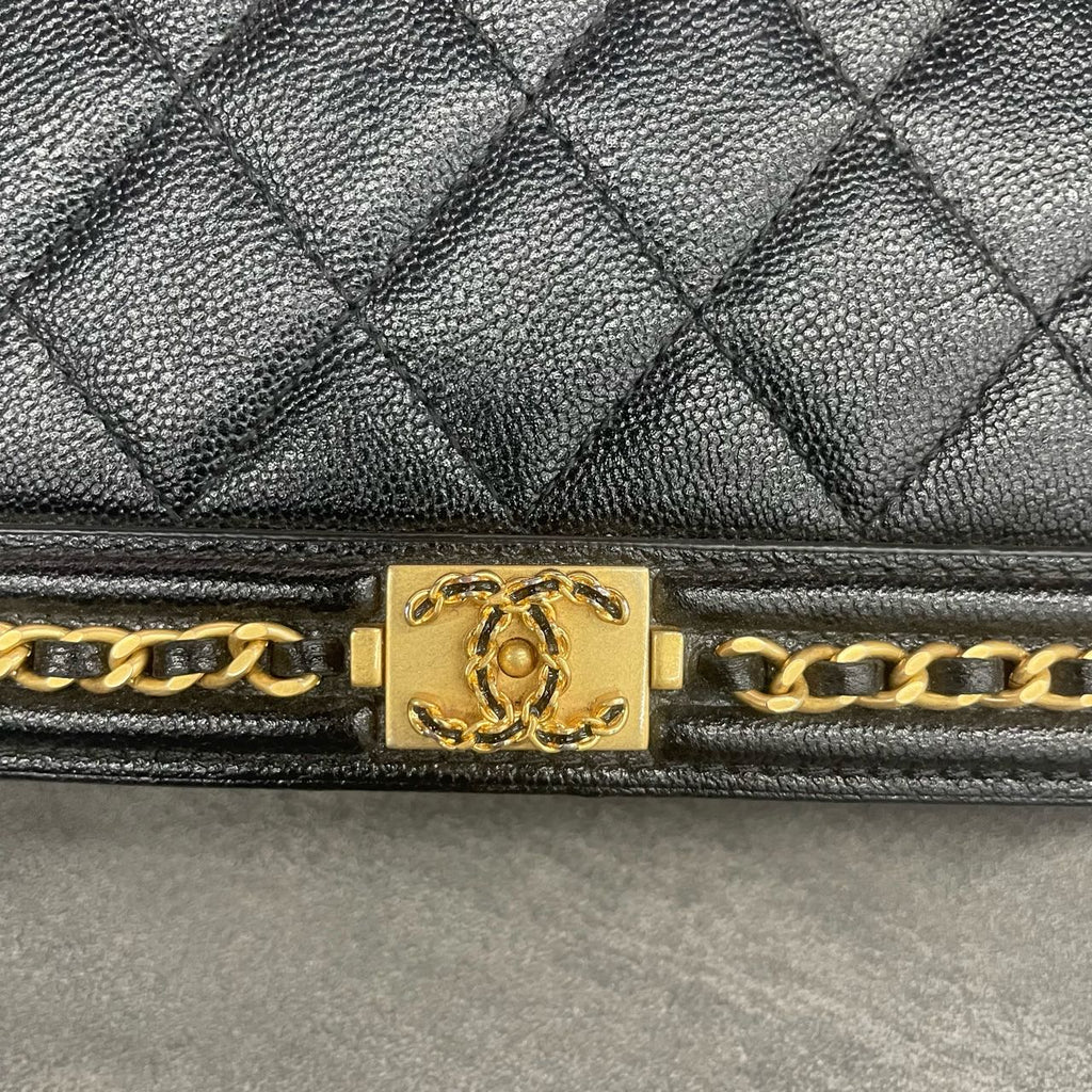 Chanel leboy lichee pattern cowhide woc Black-Gold