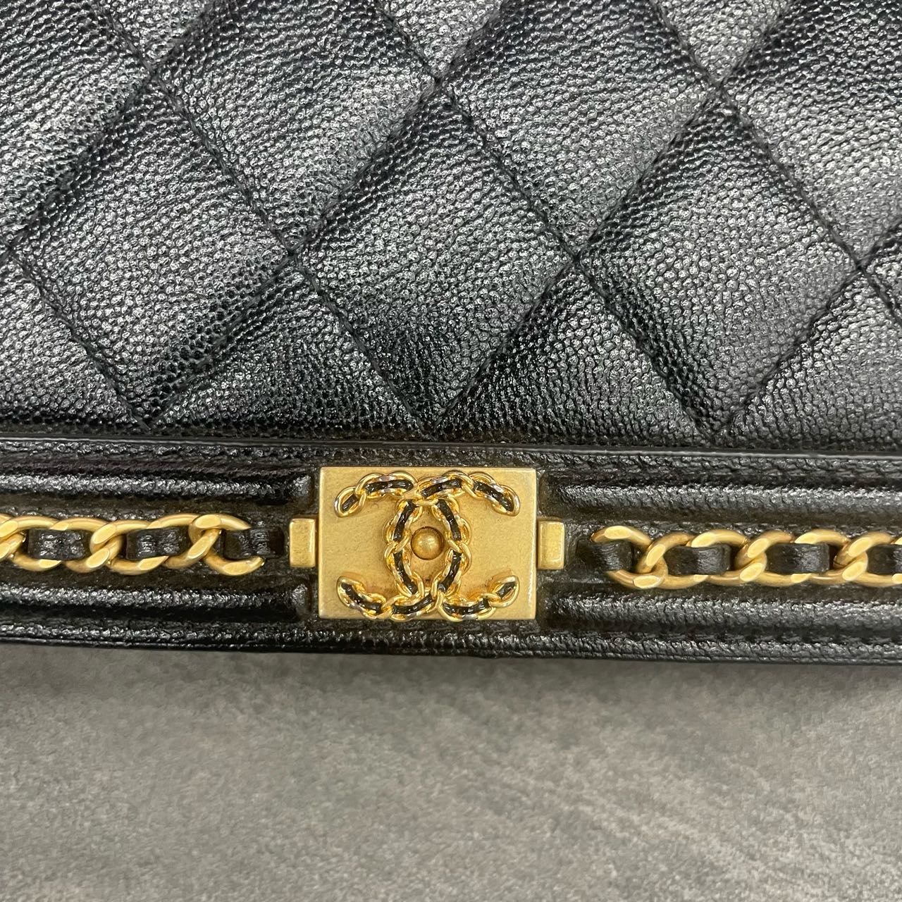 Chanel leboy lichee pattern cowhide woc Black-Gold