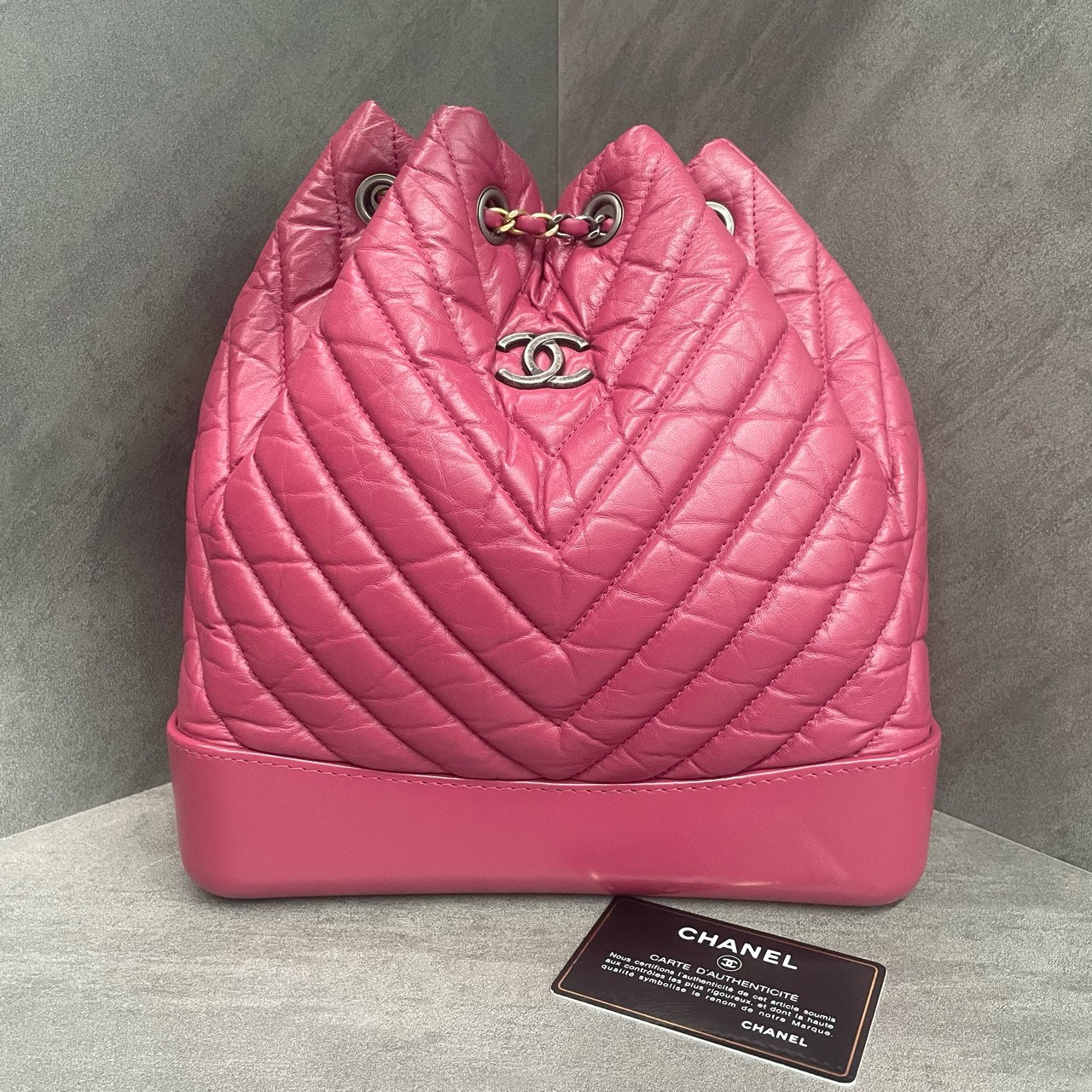 Chanel Gabrielle “V”pattern cowhide small size backpack pink