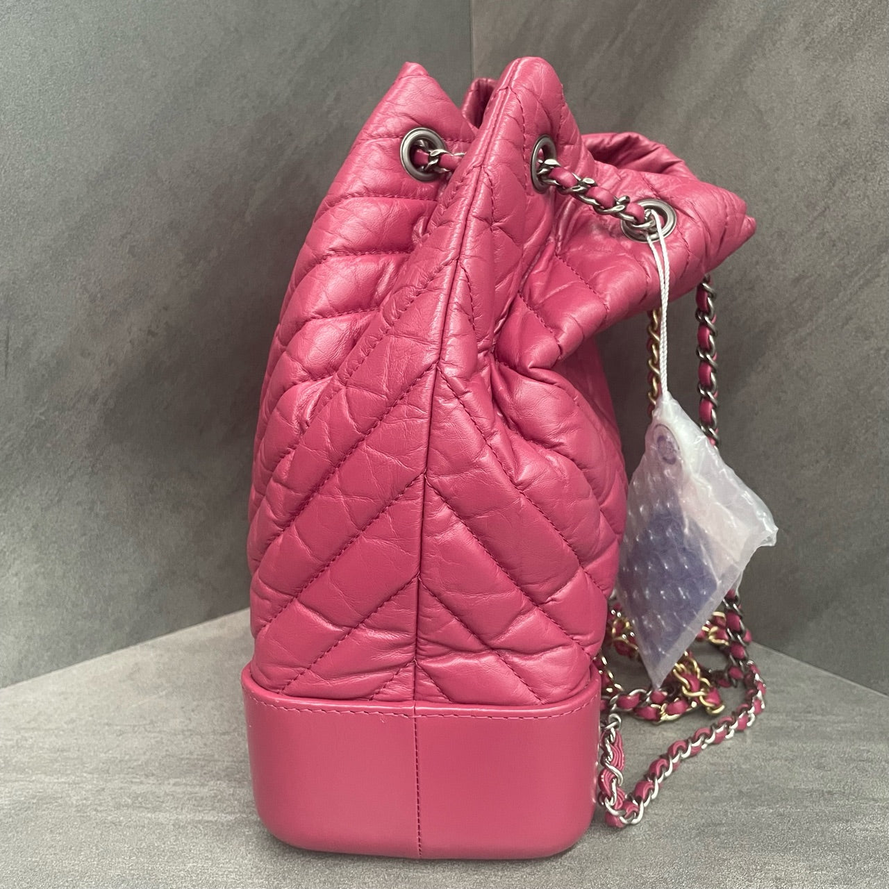 Chanel Gabrielle “V”pattern cowhide small size backpack pink