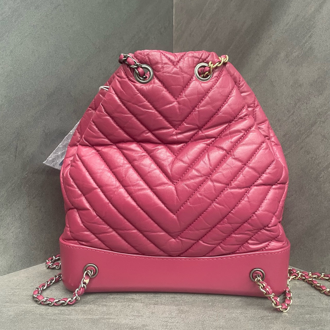 Chanel Gabrielle “V”pattern cowhide small size backpack pink